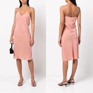 Anine Bing Rose Pink Slip Midi Dress with Spaghetti Straps